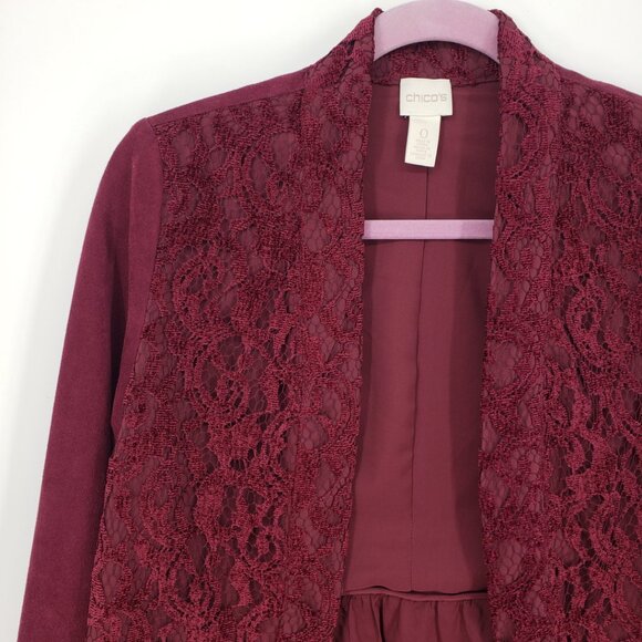 Chico's Lace Front Faux Suede Blazer Jacket 0 S 4 Women's Cranberry Red - Picture 5 of 9